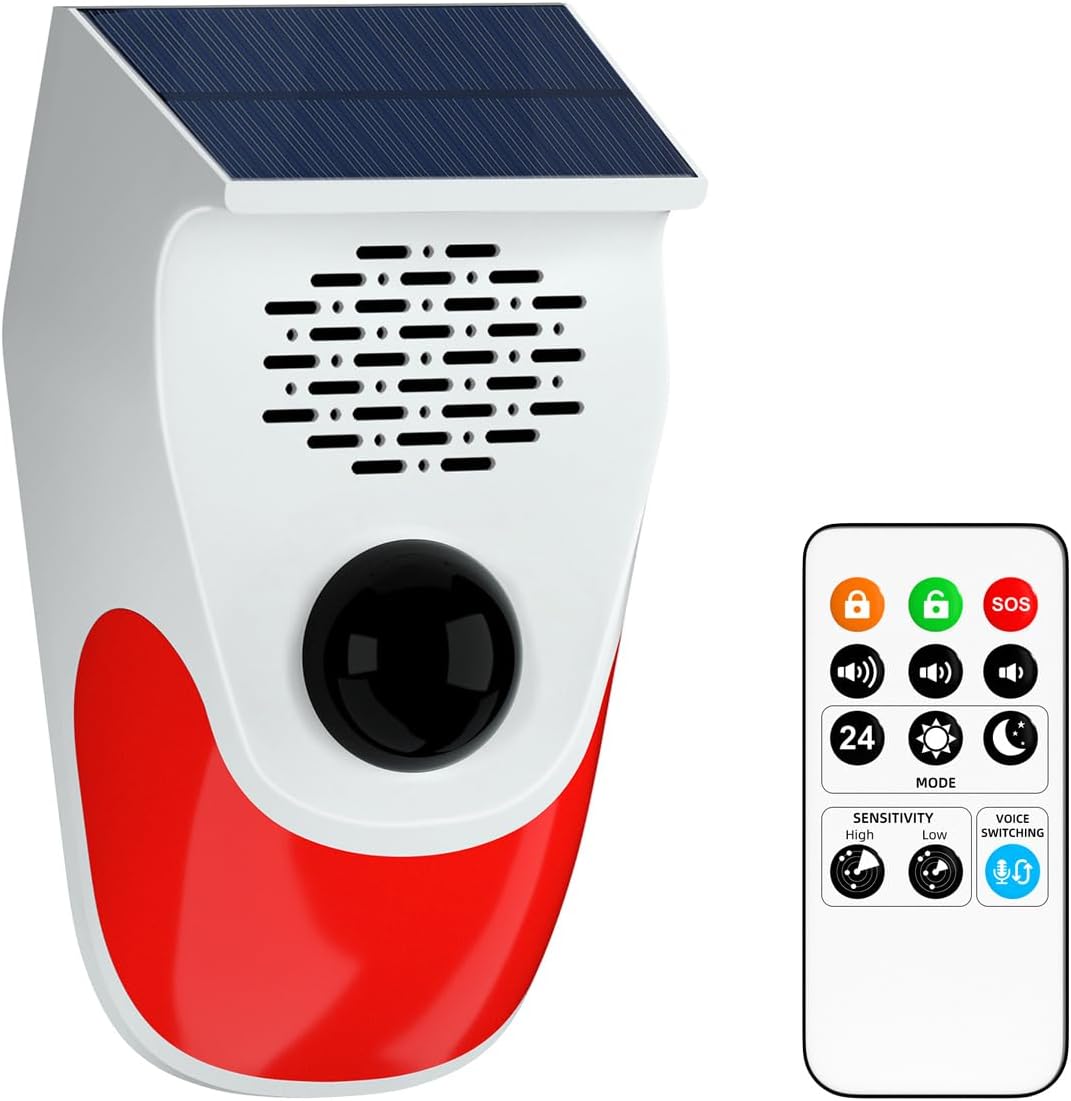 Solar motion sensor security alarm with remote control