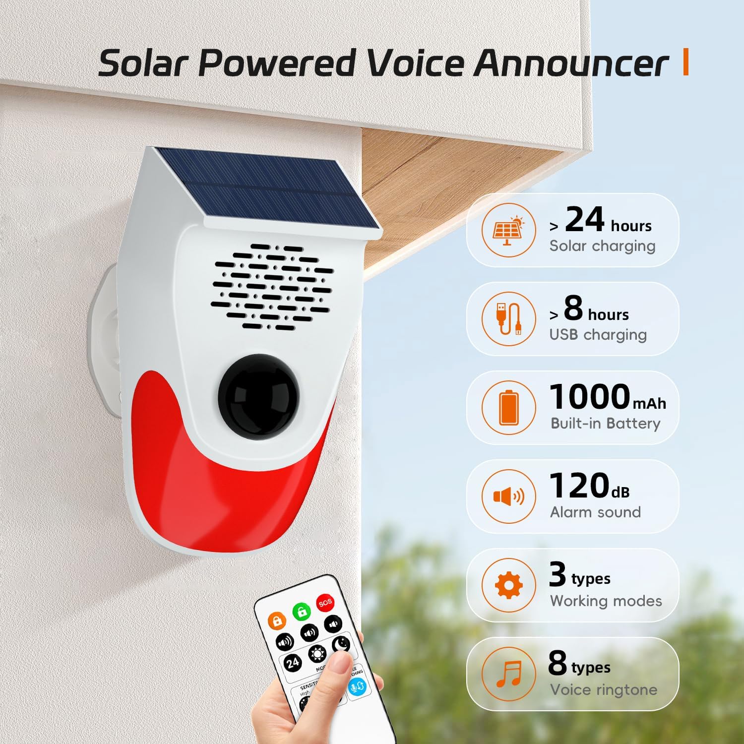 Solar powered alarm features